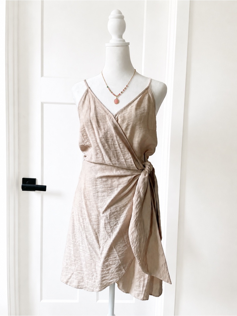 NWT H&M Beige Wrap Mini Dress with Tie Waist